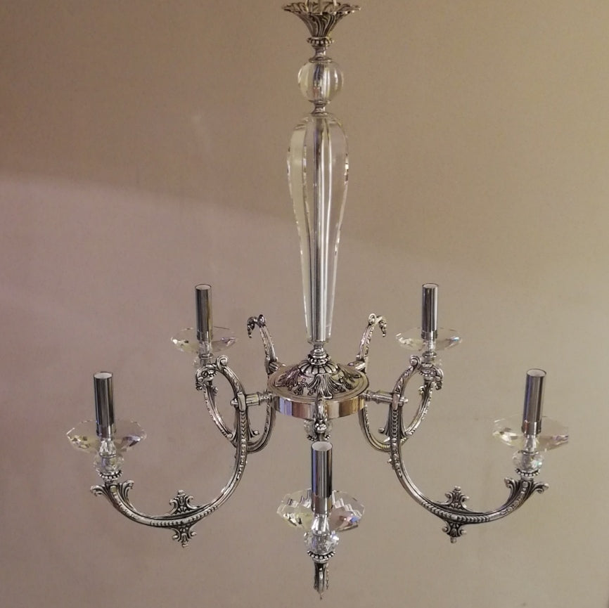 N.72 Lampadario Ottone Argento Cristallo